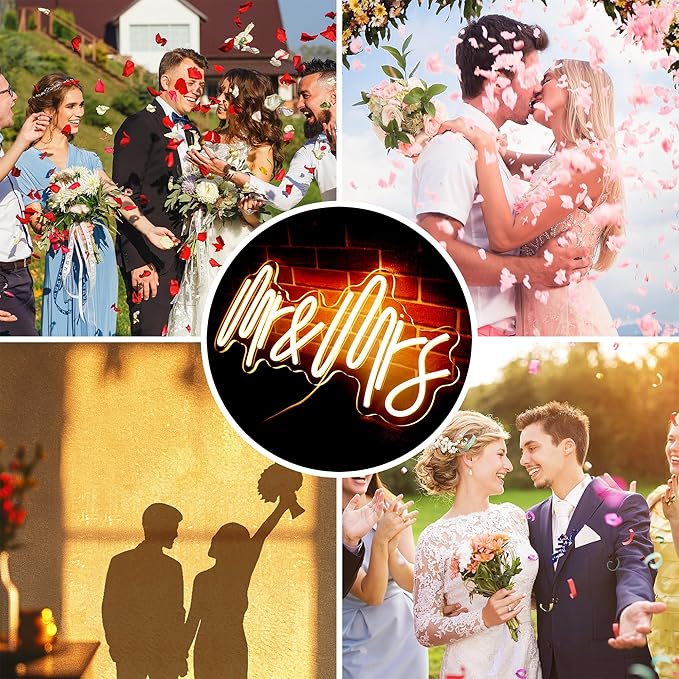 Mr & Mrs Neon Sign for Wedding Wall Decor Mr & Mrs LED Signs Neon Lights Sign for Date Wedding Party Valentine's Day Decorations Neon Lights for Reunion Gifts Photo Prop USB 21.7x10 Inch (warm white)