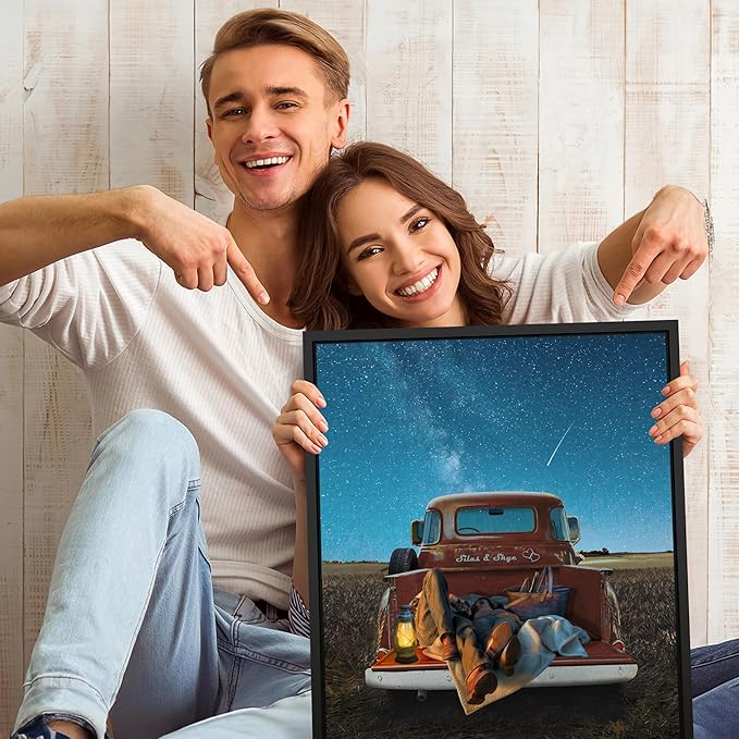Personal-Prints STARGAZERS | Custom Romantic Wall Art Gift | Personalized With Your Names on the Classic 1954 Chevy | Anniversary, Wedding, Valentine's Day Gift (8"x10" Easel Backed Canvas)