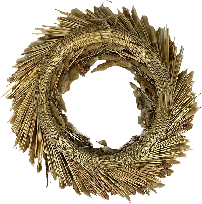 Galt International 21" Preserved Golden Natural Dried Lush Wheat Autumn Fall Wreath - Straw Wreath for Front Door Farmhouse Harvest Thanksgiving Decorations Home Decor Pampas