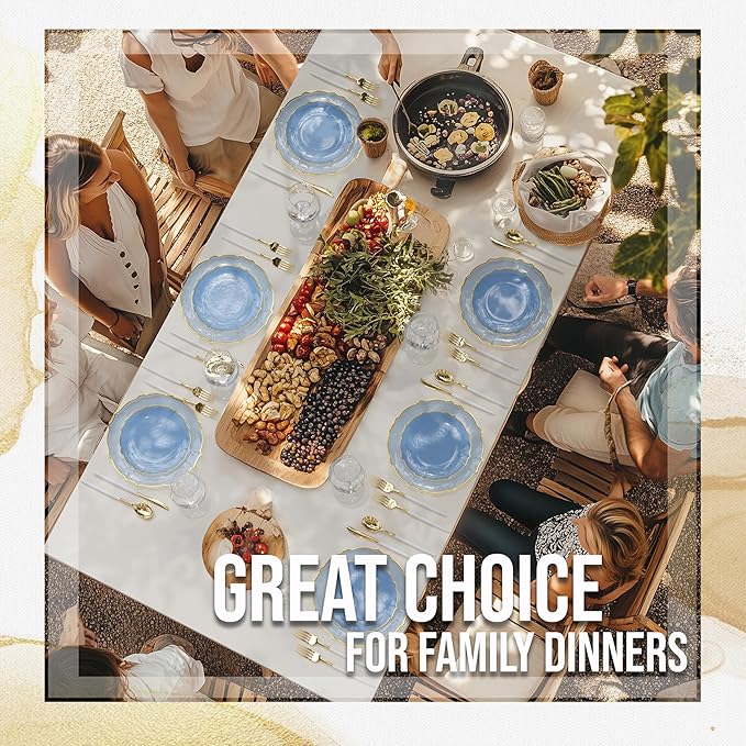 Exquisite Plastic Plates for Party 40 Piece Fancy Plastic Dinner Plates For 20 Guests 20 X 7.5 Dessert Plates & 20 X 10 Thin Delicate Disposable Dinnerware Charger Plate Spring Lake Gold Rim