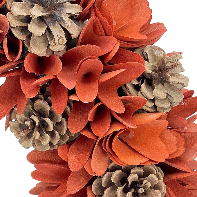 Galt International 18" Natural Woodchip Pinecone Fall Wreath for Front Door - Beautiful Indoor & Outdoor Wreath for Harvest, Thanksgiving, Autumn - Rustic Home Decor (Orange)