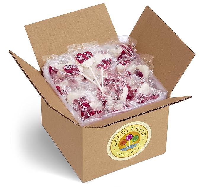 Heart Lollipops by Candy Creek, Bulk 5 lb. Carton, Strawberry Cream Valentine’s Candy- nut free
