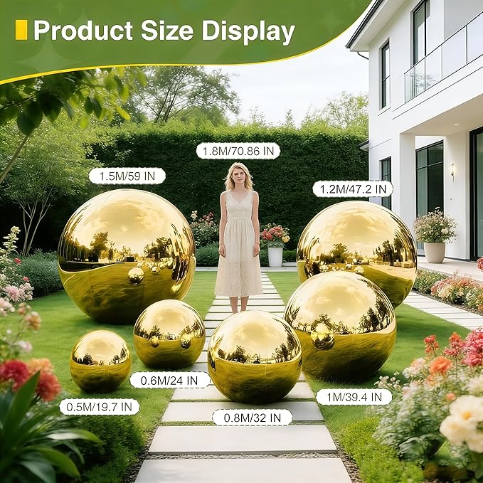 Gold Inflatable Big Mirror Ball Gold Shiny Balls Large Hanging & Standing PVC Disco Bubble Balloon for Christmas, Birthday, Party, Wedding, Decoration, Other Events (1 Pcs, 59in Without Pump)