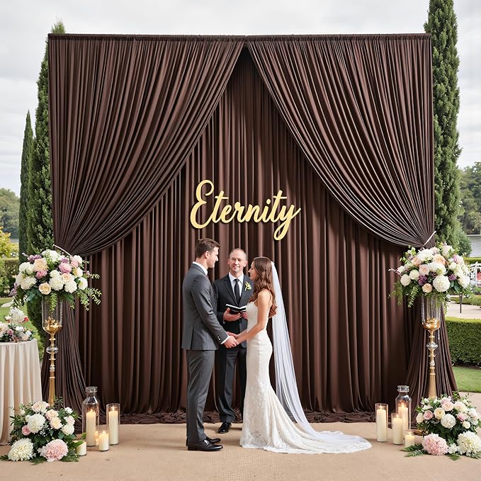20ft x 15ft Brown Wrinkle Free Backdrop Curtains for Parties,Silky Polyester Fabric Wedding Ceiling Drapes, 4 Panels 15ft Photo Back Drop Drapes for Baby Shower Photography Stage Background Cloth