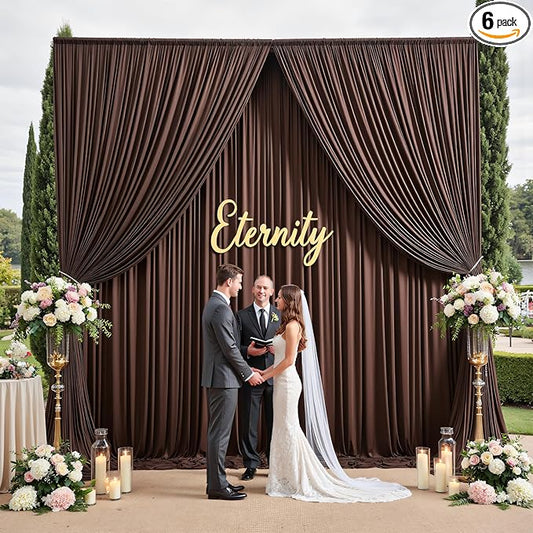 30ft x 15ft Brown Wrinkle Free Backdrop Curtains for Parties,Silky Polyester Fabric Wedding Ceiling Drapes, 6 Panels 15ft Photo Back Drop Drapes for Baby Shower Photography Stage Background Cloth