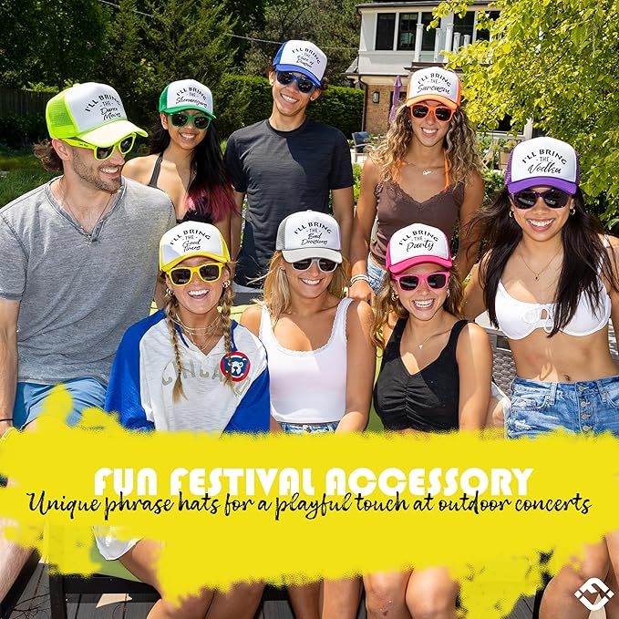 Funky Junque Women's Funny Trucker Hats: Adult Humor for Bachelorette & Girls Trips, Groups 3-25, Mesh Hat - I'll Bring The's