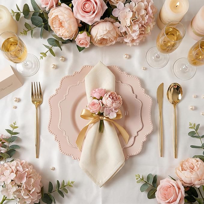 COLOSUS 60 Pack Pink Plastic Plates Set for 30 Guest,Pink Party Plates,Heavy Duty Pink Plates,include 30 Dinner plates& 30 Salad/Dessert plates for Party,Spring,Wedding,Birthday,Valentines,Easter Day