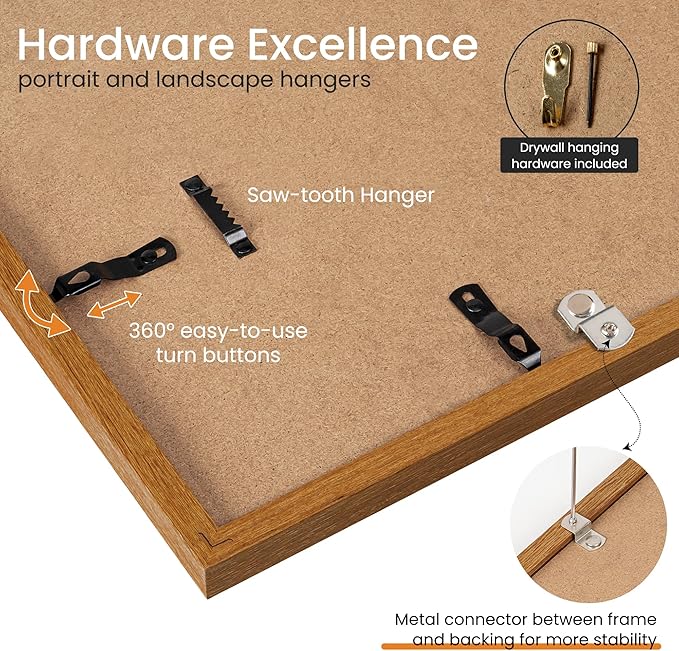Axeman 28x34 Frame - Solid Teak Wood 28x34 Poster Frame With Mat for 24x30, 34x28 Wood Picture Frame, Tempered Glass and Hanging Hardware Included Home Decor Art Hanging Frame, Natural Teak
