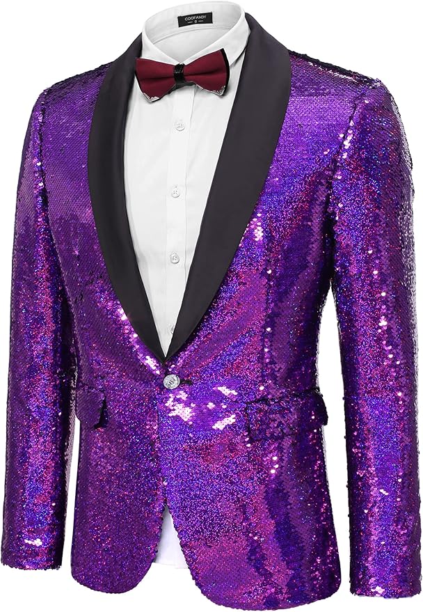 COOFANDY Mens Shiny Sequin Blazer Tuxedo Party Dinner Prom One Button Suit Jacket