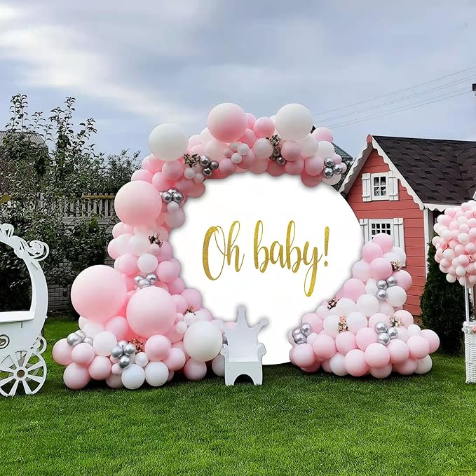 Oh Baby Round Backdrop Cover 7.5ft,7.5 Round Backdrop Cover,Gold Oh Baby Sign for Photography Baby Shower,Birthday Party Banner Gender Reveal Pregnancy Photo Studio Props