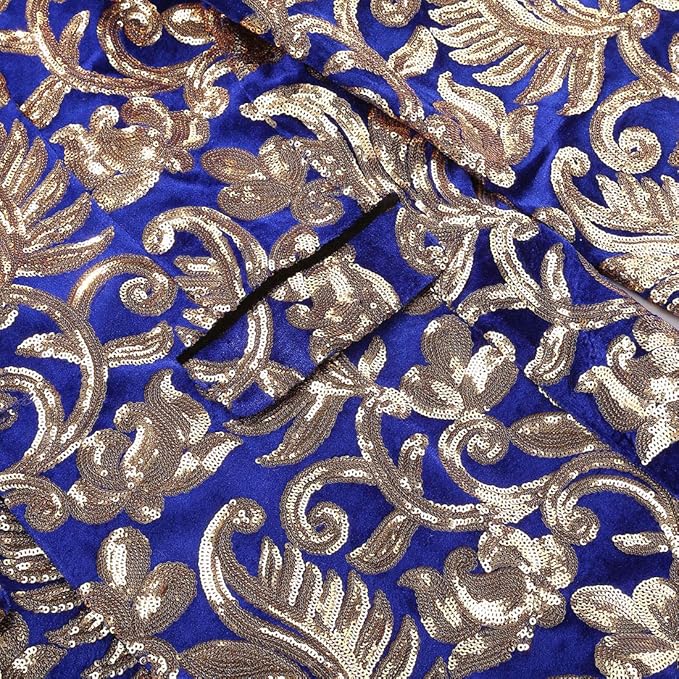 Men Fashion Velvet Sequins Floral Pattern Suit Jacket Blazer