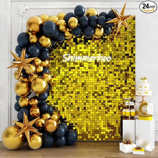 Shimmer Wall Backdrop - 24pcs Decorations Panel | Wedding, Birthday, Anniversary, Engagement & Bridal Shower Party Decor Panel (Pure Gold)