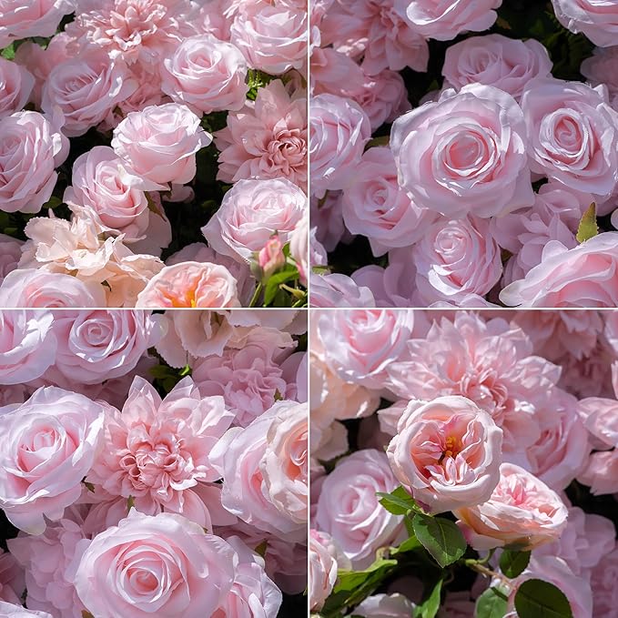 Artificial Luxury‌ Flower Wall Backdrop, Gorgeous 3D Silk Floral Backdrop for Wedding, Baby Shower, Party and Home Decor, Quick Assembly/Storage, Eco ＆ Pet Friendly, 2 pcs, Each Panel 2 * 8 ft