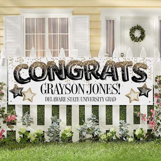 Let's Make Memories Personalized Graduation Banner - Graduation Party Decorations - Customized Congratulations Photo Banner - Class of 2025 - Indoor/Outdoor Vinyl - Fly High - 8 ft.