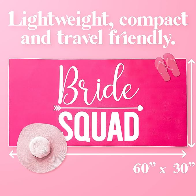 4 Pack Bride Squad Towel for Beach Bachelorette Party - Pink Design for Bridesmaids to Match Bride to Be - Team Bride Tribe Bachelorette Party Towels - 60"x30"