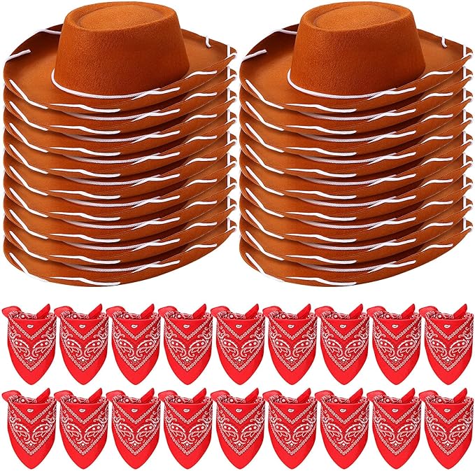 Unittype 18 Sets Cowboy Hats and Bandanas Bulk Kids Western Cowboy Costume Accessories Kids Party Supplies