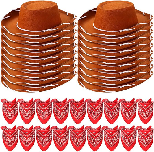 Unittype 18 Sets Cowboy Hats and Bandanas Bulk Kids Western Cowboy Costume Accessories Kids Party Supplies
