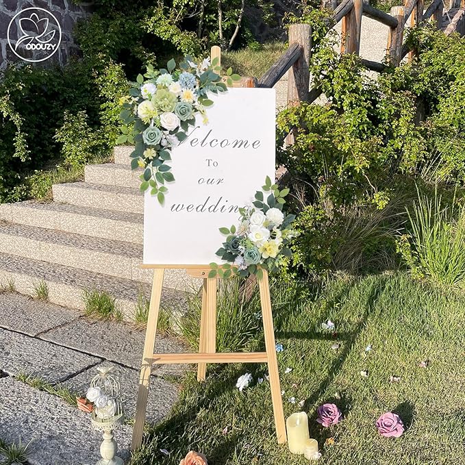 Pack of 2 Wedding Arch, Artificial Flowers, Wedding Decor，Flower Garland Be Suited to Banquet, Party, Reception Entrance Welcome Sign and Background Decoration (White Green)