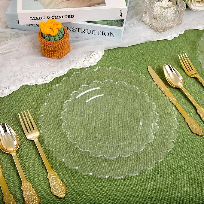 supernal 100pcs Clear Plastic Plates,Disposable Plastic Plates Heavy Duty,Premium Plate,Includes 50 Clear Dinner &50 Dessert Plate,for Party,Wedding,Brial Shower