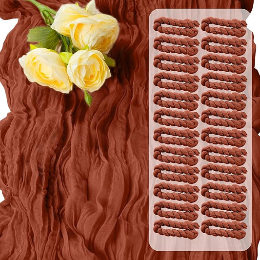16Packs Red Cheesecloth Table Runners – Boho Gauze Vintage Table Decor, 120 Inch Long Rustic Cloth Runner for Wedding, Bridal Shower, Birthday, Romantic Party 10Ft (Terracotta, 24" x 120"-16Packs)