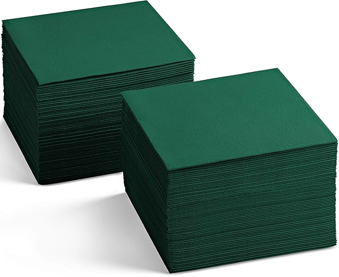 Linen-Feel Green Cocktail Napkins For Christmas - Decortive Cloth-Like Dessert And Beverage Napkins - Soft And Absorbent. For Restaurant, Bar, Cafe, Or Event. (Pack of 200)