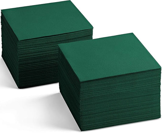 Linen-Feel Green Cocktail Napkins For Christmas - Decortive Cloth-Like Dessert And Beverage Napkins - Soft And Absorbent. For Restaurant, Bar, Cafe, Or Event. (Pack of 200)
