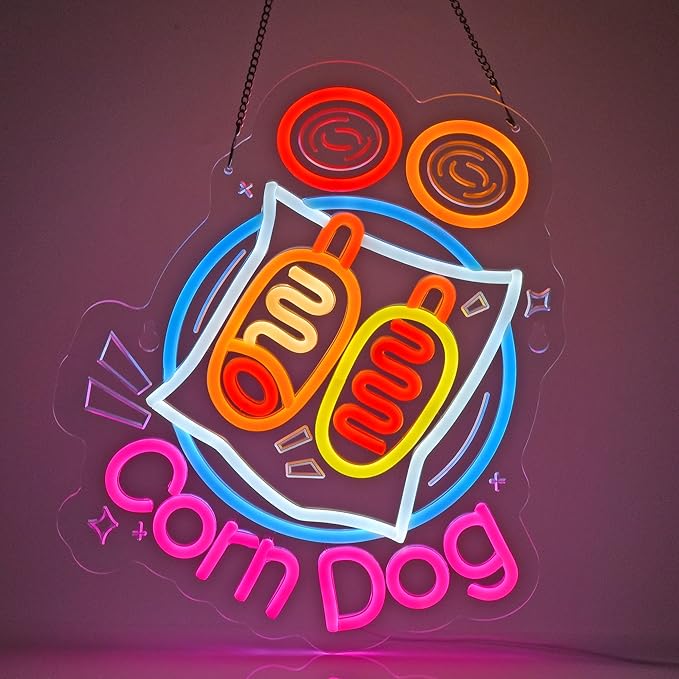Corn Dog Neon Sign, Neon Lights Hanging Wall Art Decoration for Snack Bar Fast Food Truck Restaurant Party Kitchen Home Decor,USB Powered,Ultra Bright & Dimmable,14.17×12.2Inches