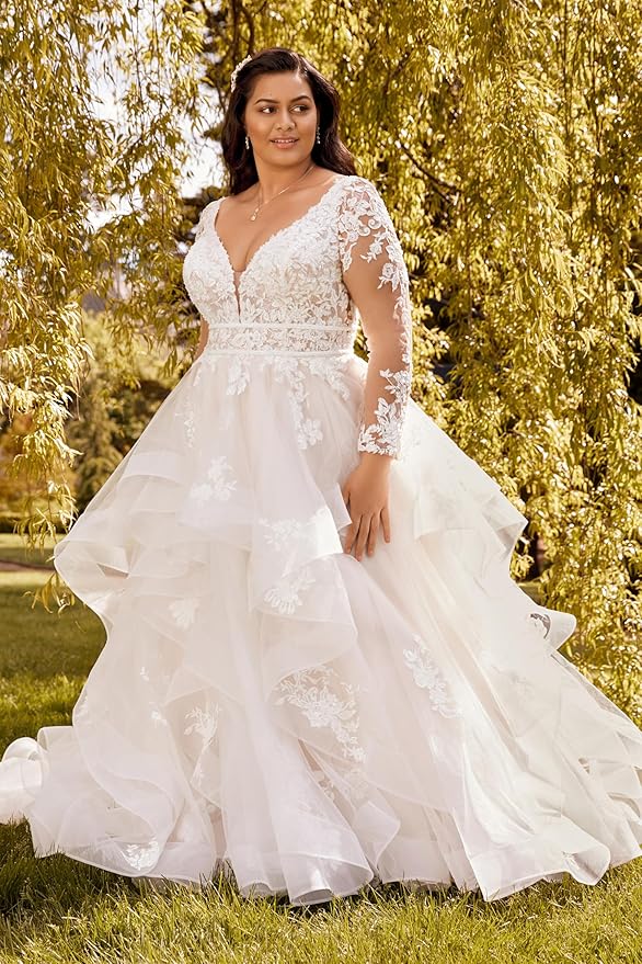 Plus Size Wedding Dresses for Bride Long Sleeve Wedding Bridal Gowns with Lace Appliques Off Shoulder Bride Dress