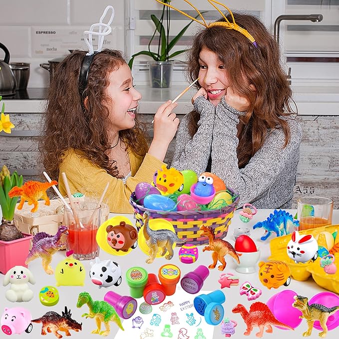 modun 318 pcs Bulk Easter Eggs with Toys inside filled Easter Eggs Easter Basket Stuffers Easter Egg Hunt Easter Party Favors Easter Egg Fillers for Kids Toddlers Boys Girls 100 pack