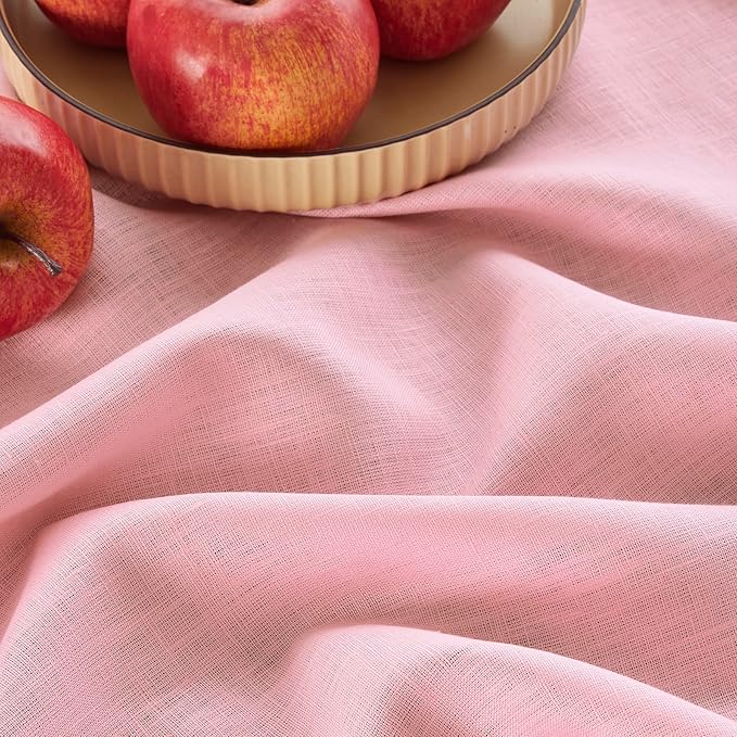 Solino Home Linen Tablecloth 60 x 90 Inch - 100% Pure Linen Pink Lemonade Table Cloth for Rectangle Tables - Fete, Machine Washable Tablecloth for Valentines, Spring, Easter
