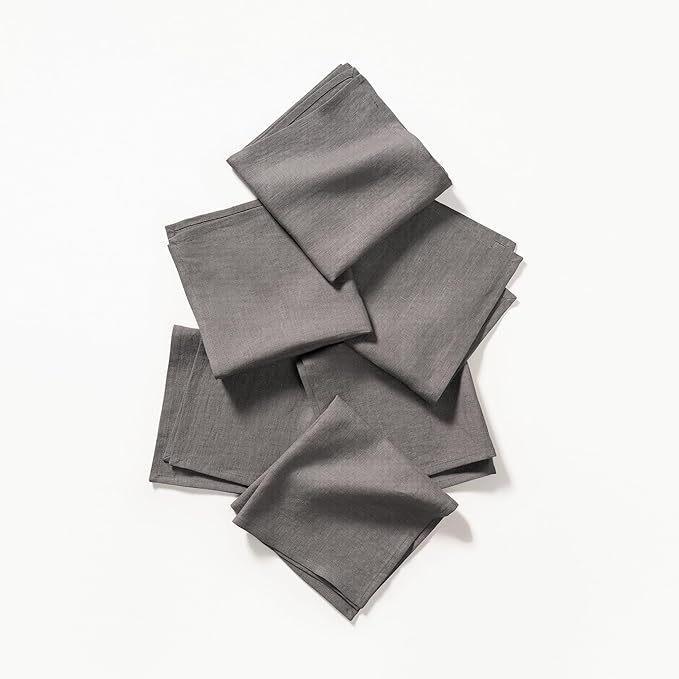 Linen Dinner Napkins 18 x 18 Inch - 100% Flax Linen Napkins - Stone Washed Pure Linen Cloth Napkins (Ash Grey, 18" x 18"(Set of 6))