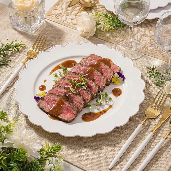 supernal 100pcs White Plastic Plates Disposable for Wedding,Plastic Plates For Party Includes 50pcs Dinner and Dessert Plate.Scalloped Plastic Platefor Valentine's Day Mother's Day and Easter