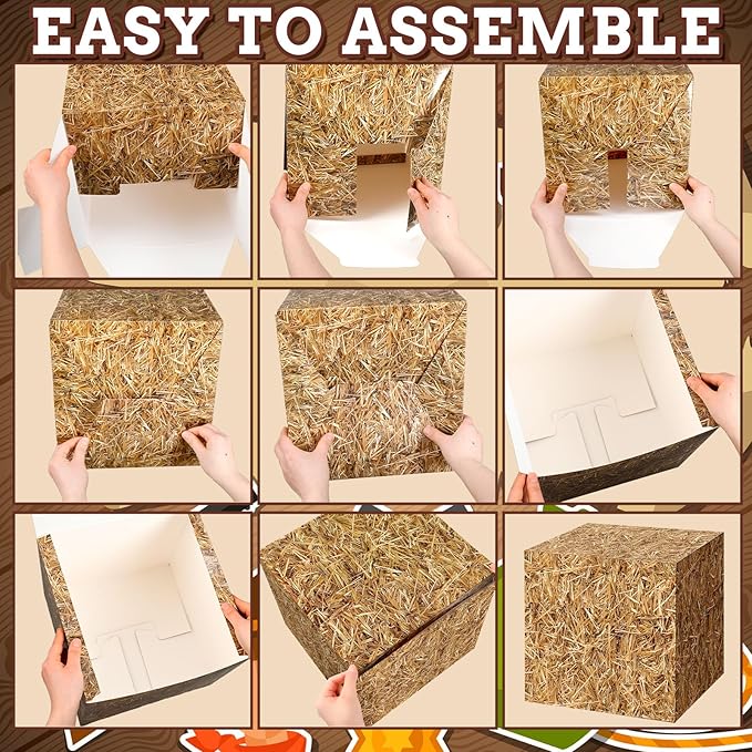 15 Pcs Western Cowboy Party Decorations Cowboy Backdrop 4 Hay Bales Boxes 2 Wooden Print Boxes 2 Wooden Wagon Wheels 5 Western Centerpieces for Photo Booth Props Cowgirl Birthday