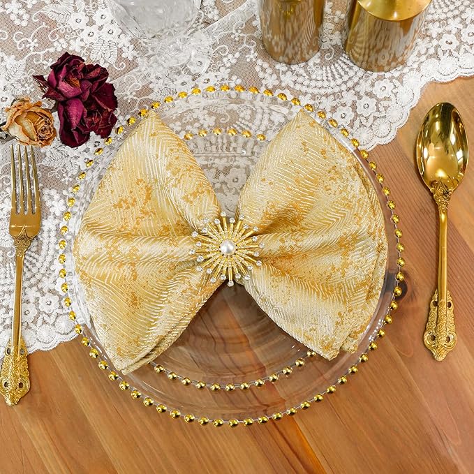 Gold Napkins Set of 4, Cloth Napkins Cotton Polyester Blend, Yarn-Dyed Jacquard Napkin Ideal for Dinner, Parties, Restaurant, Weddings - 18x18 Inch, Gold