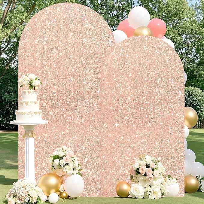 FUHSY Arch Covers 7.2FT and 6FT Rose Gold Arch Backdrop Cover Set of 2 Spandex Sequin Wedding Arches Backdrop Stands Cover for Birthday Party Bridal Baby Shower Banquet Balloon Arch Decor