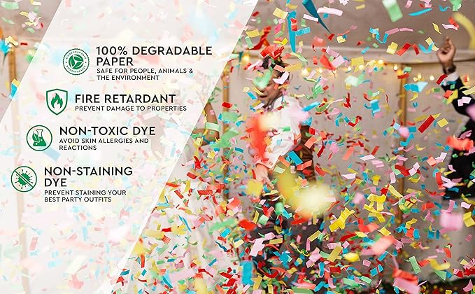 White RICE Paper Confetti Cannon - 16" Rice Paper Biodegradable Party Popper, Compressed Air Popper, Loud Pop, For Wedding Confetti Send Off/Sparklers, Wedding Supplies & Decorations, Shoot Up to 40ft