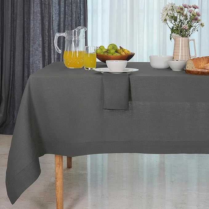 D'Moksha Homes Charcoal Grey Linen Tablecloth 60 x 84 Inch - 100% Pure Linen Table Cloth for Rectangle Tables - Machine Washable Cloth Tablecloth for Spring, Easter