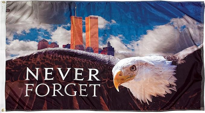 FlagSource Never Forget 9/11 with Eagle Nylon Flag, Made in The USA, 3x5'