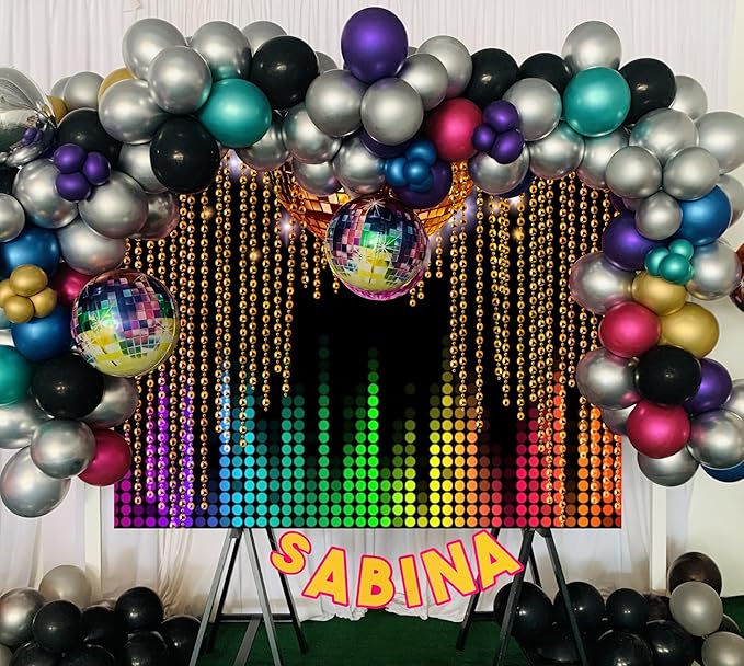 Disco Backdrop 10x8ft Golden Glitter Disco Ball Photo Background for Photography 70s 80s 90s Theme Party Decorations Birthday Wedding Cake Table Banner Photo Booth Props