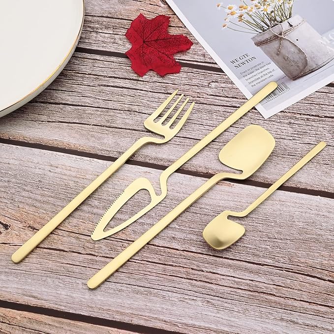 JASHII Flatware Set 32-piece Silverware Set Matte Finished Cutlery Set Service for 8 Include Knife/Fork/Spoon/Coffee spoon Dishwasher Safe (Champagne Gold)