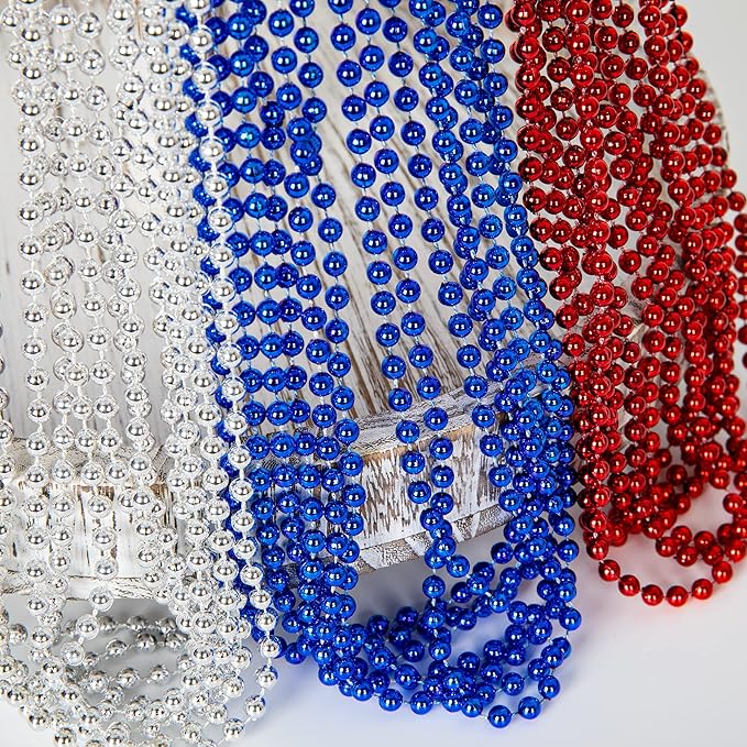 4th of July Necklace, 200PCS Independence Day Beads Toy Necklace Accessories, Fourth of July Red Blue Silver Bulk, Beads Bulk for Patriotic Parade Party Toy Celebration Favors