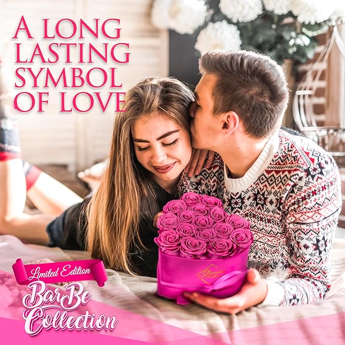 GLAMOUR BOUTIQUE 16 Flower Forever Heart Shape Box, Eternal Preserved Roses Gift for Her, Lasting Flowers, Romantic Floral Keepsake for Birthday Anniversary Valentine’s Day Velvet Pink (Color-Treated)