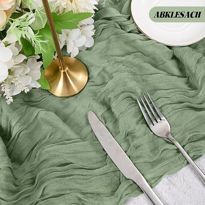 24 Pack Sage Green Cheesecloth Table Runner 120 inch Fall Thanksgiving Boho Rustic Gauze Farmhouse 10FT Cheese Cloth Runner for Baby Shower Wedding Party Holiday Home Decor