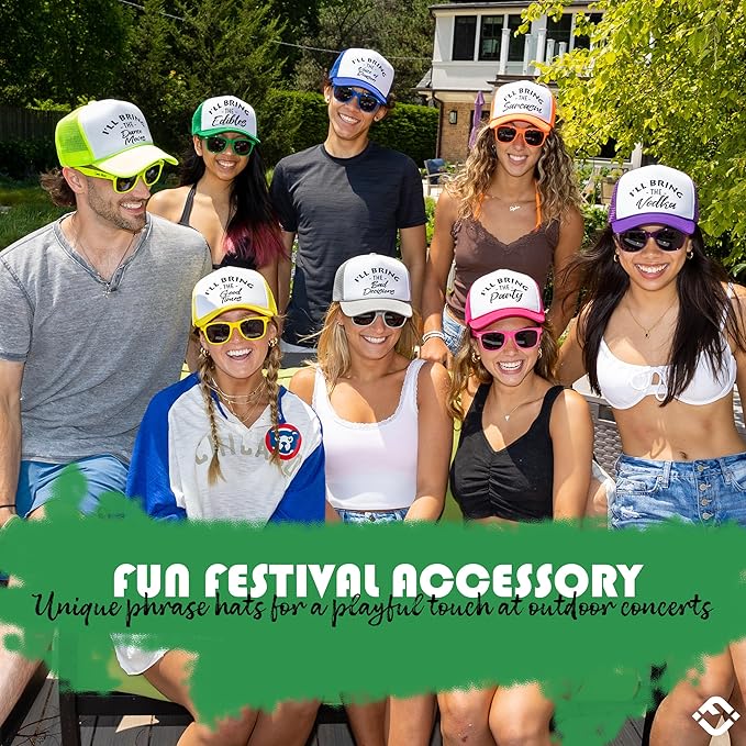 Funky Junque Women's Funny Trucker Hats: Adult Humor for Bachelorette & Girls Trips, Groups 3-25, Mesh Hat - I'll Bring The's