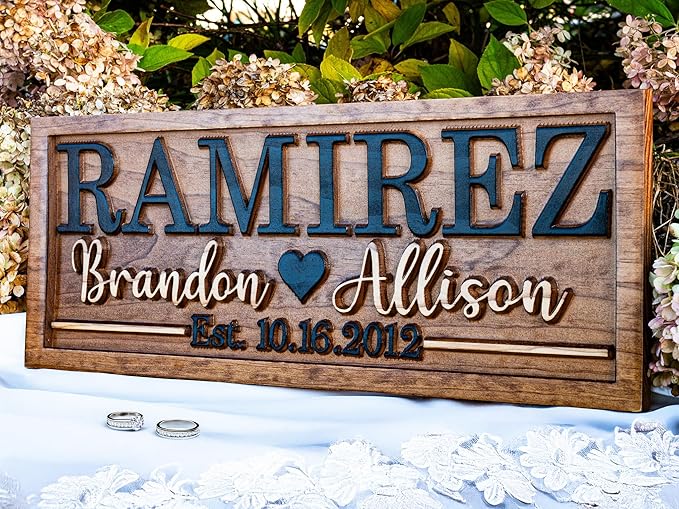 Bridal Shower Gift | Personalized Wedding Gift Last Name Established Sign | Anniversary | Engagement Gifts | Valentines Day Gift | Wood Wedding Sign | Name Heart Sign | Couples Gift