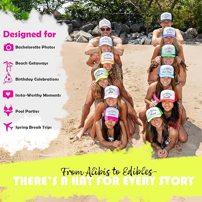 Funky Junque Women's Funny Trucker Hats: Adult Humor for Bachelorette & Girls Trips, Groups 3-25, Mesh Hat - I'll Bring The's