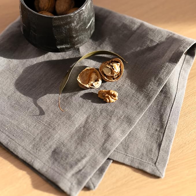 Linen Dinner Napkins 18 x 18 Inch - 100% Flax Linen Napkins - Stone Washed Pure Linen Cloth Napkins (Ash Grey, 18" x 18"(Set of 6))
