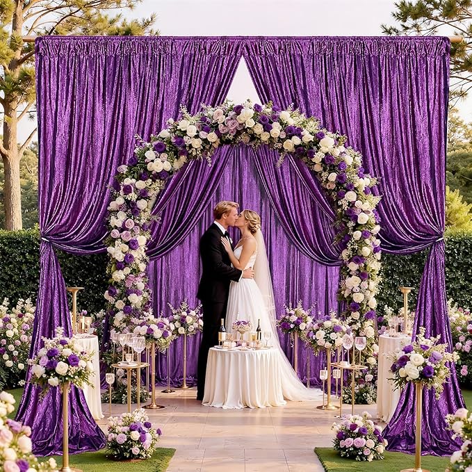 Purple Sequin Backdrop Curtains - 4.8x8FT Wrinkle-Free Glitter Drapes for Halloween Decoration Birthdays Weddings Graduations