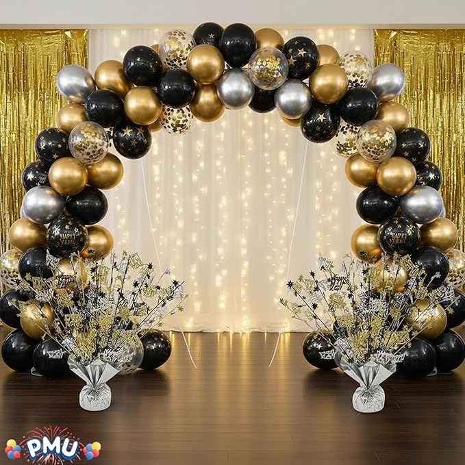 PMU 6Pc New Year's Eve Bursting Centerpiece for Table Decor, Table Balloon Weights| for Theme Party Decorations Supplies Silver |15in