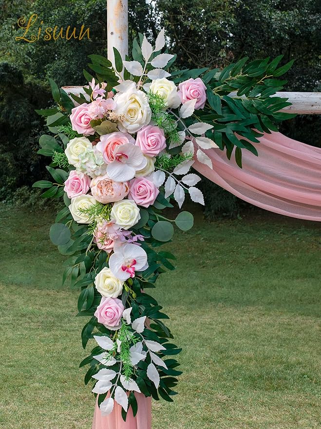 Wedding Arch Flowers, Artificial Flowers for Decoration, 2pcs Flower Swag and 1 pcs Semi-Sheer Chiffon Table Runner Swag for Beautiful Dream Wedding Ceremony Floral Decor - Pack of 3